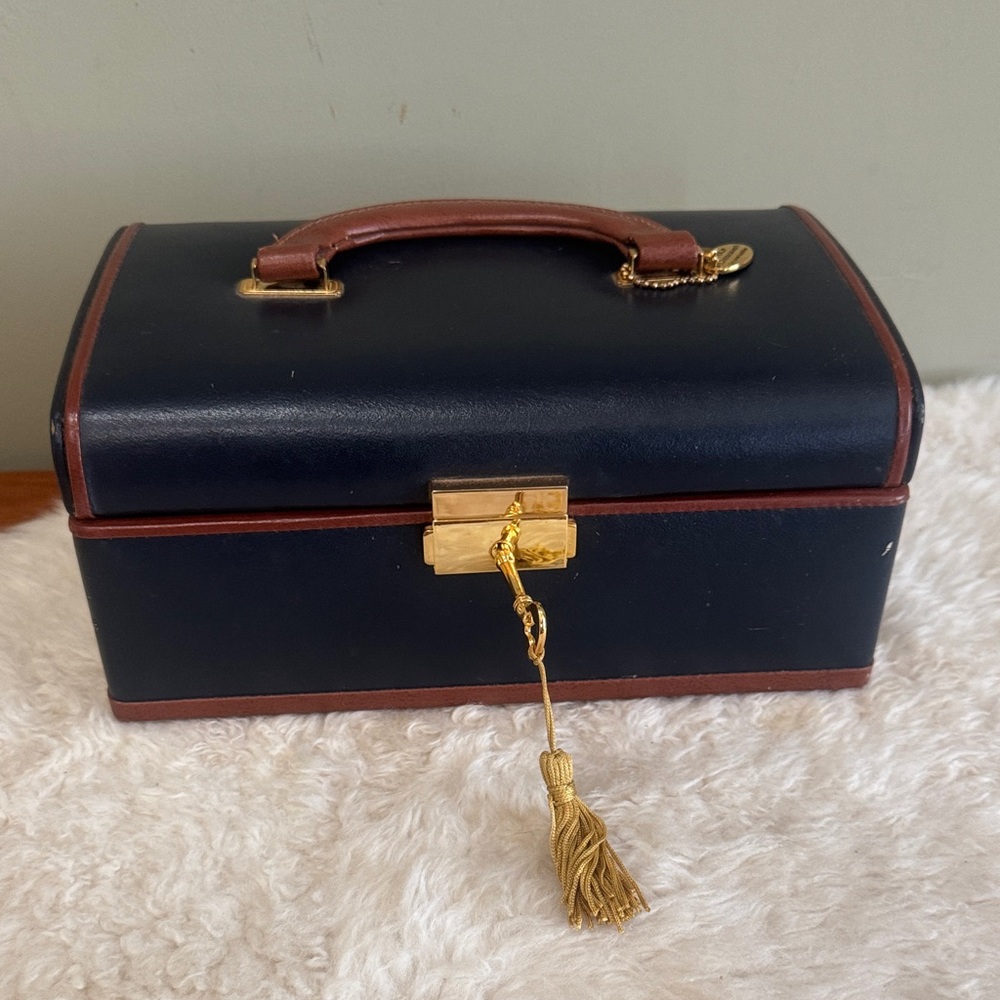 SOLD Wolf Design vintage Navy Blue Leather jewelry box